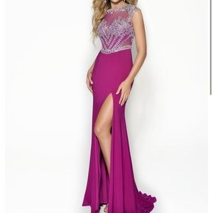 Magenta Prom Dress with Train and leg slit